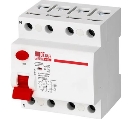 Выключатель остаточного тока Horoz Electric SAFE (RCCB 4P 80) 4P 80A 30mA 400V 114-003-4080 HRZ00002653 1
