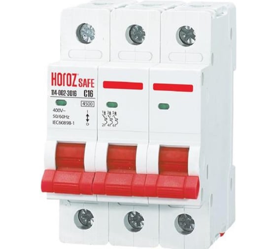Миниатюрный автоматический выключатель Horoz Electric SAFE (MCB 3P C16)3P 16A C 4.5kA 400V 114-002-3016 HRZ00002639 1