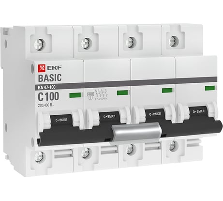 Автоматический выключатель EKF Basic ВА 47-100, 4P, 100А, 10kA mcb47100-4-100C-bas