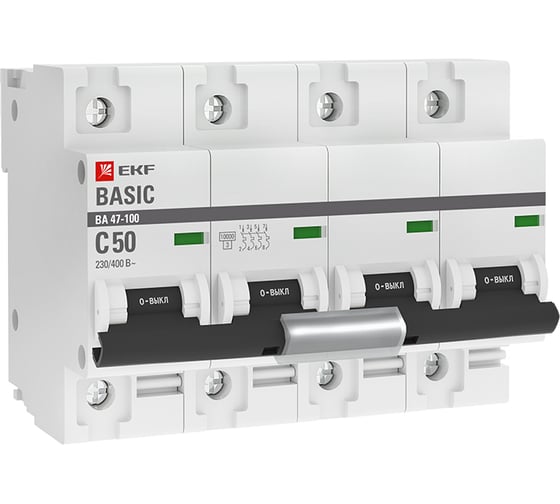 Автоматический выключатель EKF Basic ВА 47-100, 4P, 50А, 10kA mcb47100-4-50C-bas