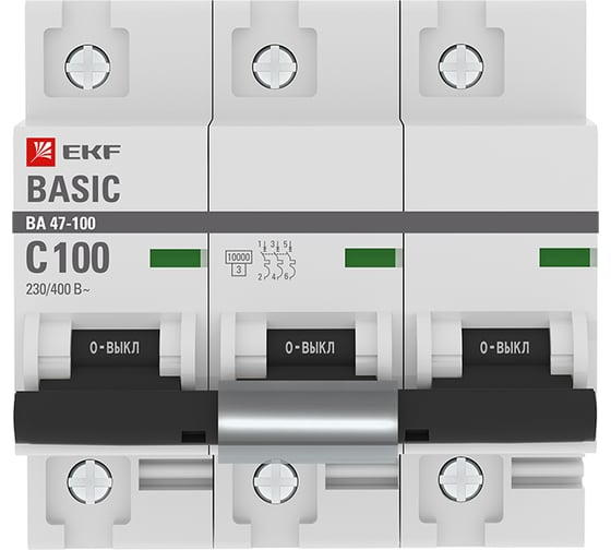 Автоматический выключатель EKF Basic ВА 47-100, 3P, 100А, 10kA mcb47100-3-100C-bas