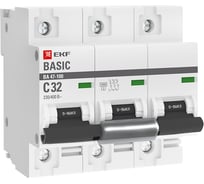 Автоматический выключатель EKF Basic ВА 47-100 3P, 32А, 10kA mcb47100-3-32C-bas