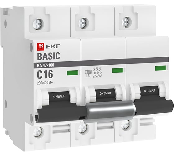 Автоматический выключатель EKF Basic ВА 47-100 3P, 16А, 10kA mcb47100-3-16C-bas 1