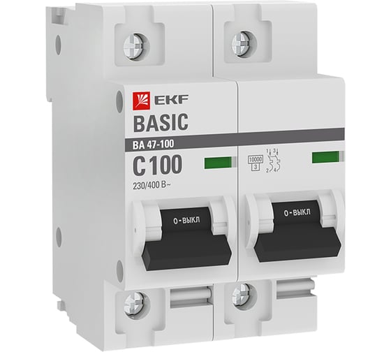 Автоматический выключатель EKF Basic ВА 47-100 2P, 100А, 10kA mcb47100-2-100C-bas 1