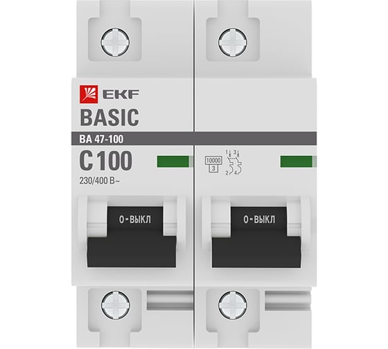 Автоматический выключатель EKF Basic ВА 47-100 2P, 100А, 10kA mcb47100-2-100C-bas
