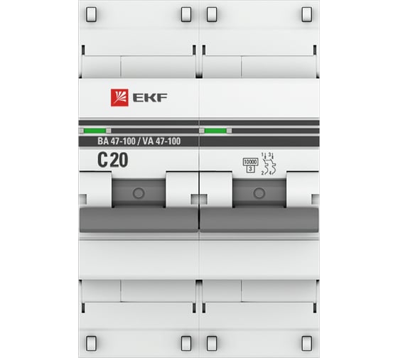 Автоматический выключатель EKF PROxima ВА 47-100, 2P, 20А, 10kA mcb47100-2-20C-pro