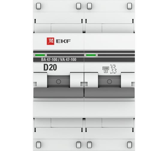 Автоматический выключатель EKF PROxima ВА 47-100, 2P, 20А, 10kA mcb47100-2-20D-pro