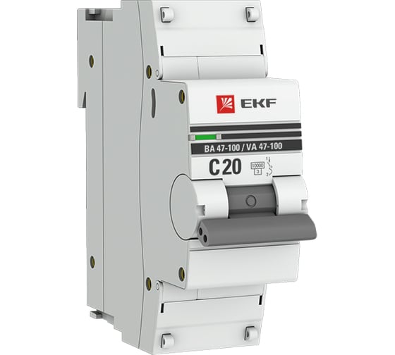 Автоматический выключатель EKF PROxima ВА 47-100 1P, 20А, 10kA mcb47100-1-20C-pro