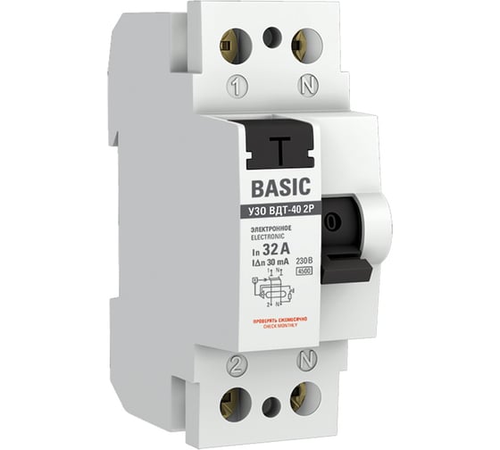 Устройство защитного отключения EKF УЗО 2P 32А/30мА (электронное) Basic elcb-2-32-30e-sim