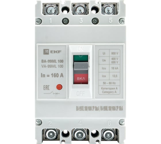 Автоматический выключатель EKF Basic ВА-99МL, 100/160А, 3P, 18кА mccb99-100-160mi