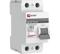 Устройство защитного отключения EKF ВД-100 УЗО, 2P, 100А, на 100мА, тип АС, электромеханическое elcb-2-100-100-em-pro