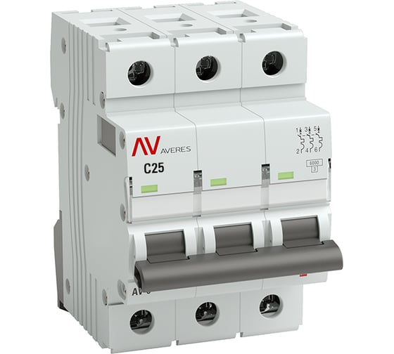 Автоматический выключатель EKF AV-10, 3P, 25A, 10kA, AVERES mcb10-3-25C-av