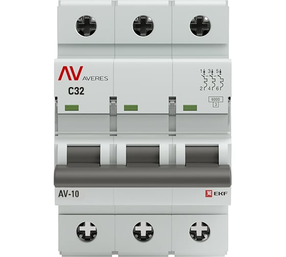 Автоматический выключатель EKF AV-10, 3P, 32A, 10kA, AVERES mcb10-3-32C-av