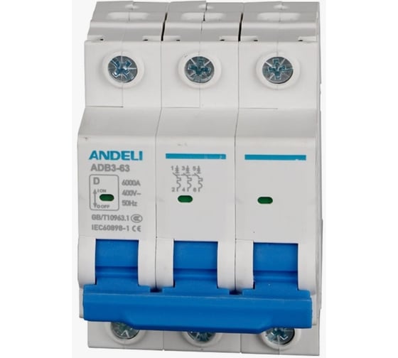 Автоматический выключатель ANDELI ADB3-63/3P 20A 6kA тип D ADL01-901