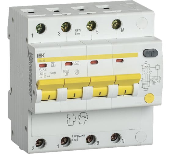Дифференциальный автомат IEK АД14S 4Р, 32А, 100мА MAD13-4-032-C-100 1