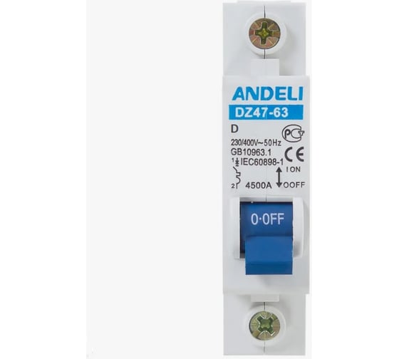 Автоматический выключатель ANDELI DZ47-63/1P 25A 4.5kA тип D ADL01-122
