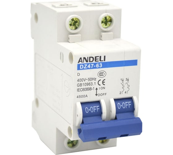 Автоматический выключатель ANDELI DZ47-63/2P 50A 4.5kA тип D ADL01-139 1