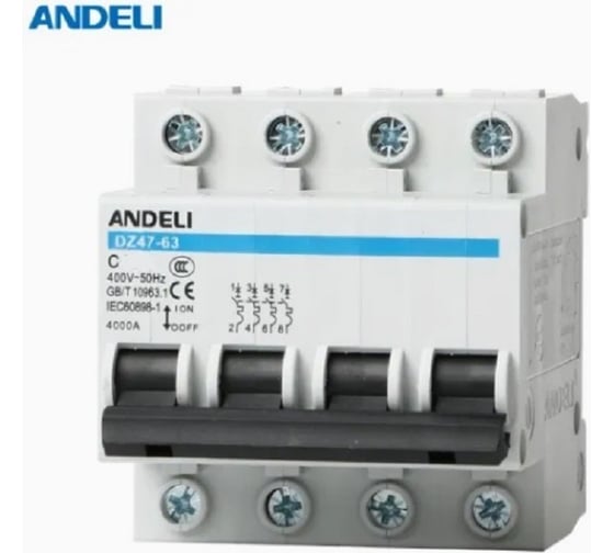 Автоматический выключатель ANDELI DZ47-63/4P 25A 4.5kA тип C ADL01-108