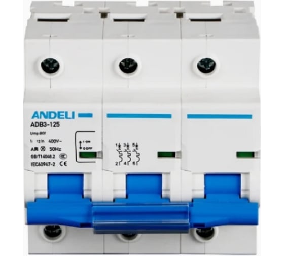 Автоматический выключатель ANDELI ADB3-125H 3P, 125A 10KA, тип D (8-12In) ADL01-674 1