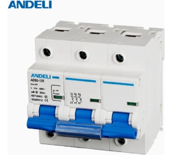 Автоматический выключатель ANDELI ADB3-125H 3P, 125A 10KA, тип D (8-12In) ADL01-674