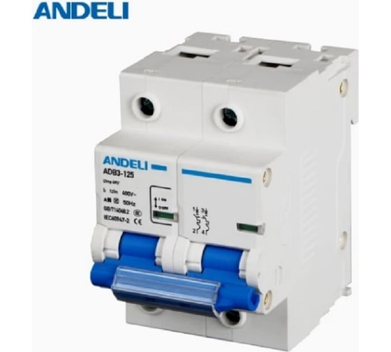 Автоматический выключатель ANDELI ADB3-125H 2P, 80A 10KA, тип D (8-12In) ADL01-668