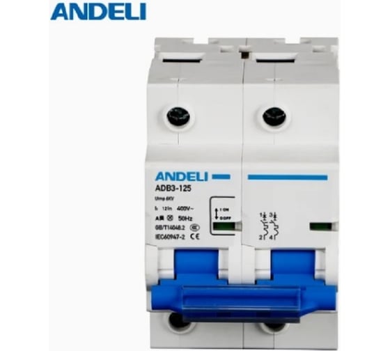 Автоматический выключатель ANDELI ADB3-125H 2P, 80A 10KA, тип D (8-12In) ADL01-668