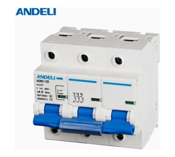 Автоматический выключатель ANDELI ADB3-125H 3P, 100A 10KA, тип D (8-12In) ADL01-673