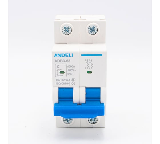 Автоматический выключатель ANDELI ADB3-63/2P, 63A, 6KA, тип D ADL01-892
