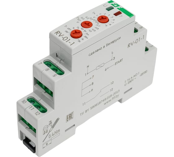 Реле времени Евроавтоматика F&F RV-01-1 с задержкой включения, 4 режима работы, 1 модуль, монтаж на DIN-рейке EA02.001.037