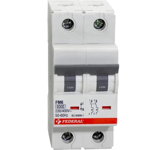Модульный автоматический выключатель FEDERAL ELECTRIC 9EG-C0632-0D40 FM6 2P C40 6kA 230/400Vac 6 шт. УТ-00002749