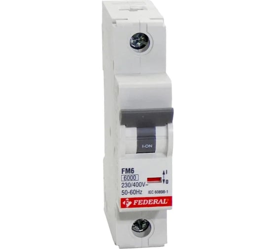 Модульный автоматический выключатель FEDERAL ELECTRIC 9EG-C0631-0D10 FM6 1P C10 6kA 230/400Vac 12 шт. УТ-00002740