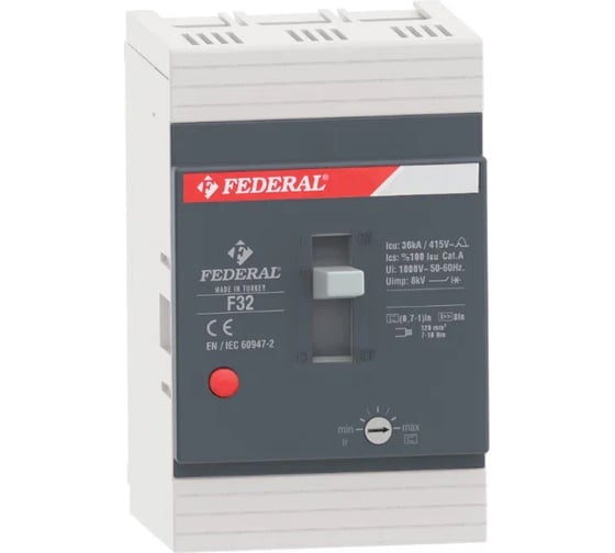 Выключатель автоматический FEDERAL ELECTRIC 9AB-TMS43-R063 в литом корпусе, F32, 3P, 63A, 50kA-415V AC, (0,7-1)In, 10In, 40 C УТ-00002700