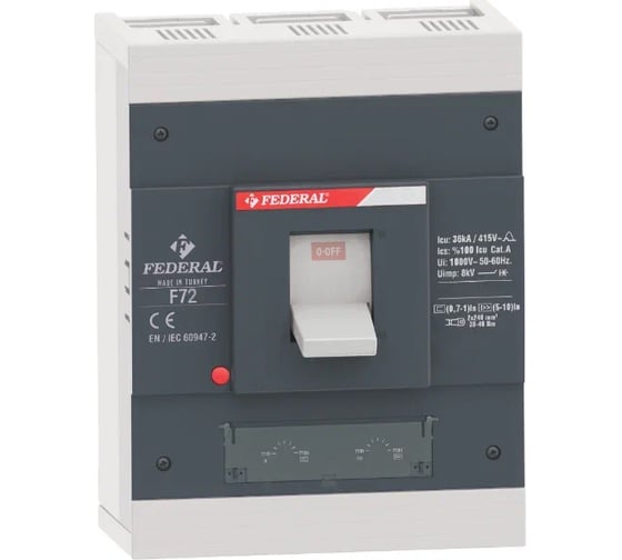 Выключатель автоматический FEDERAL ELECTRIC 9AF-TMS43-R600 в литом корпусе, F72, 3P, 630A, 50kA-415V AC, (0,7-1)In, (5-10)In, 40 C УТ-00002704