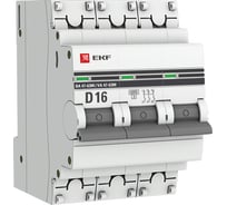 Автоматический выключатель EKF PROxima ВА 47-63M 3P, 16А, D, 6кА, c электро-магнитным расцепителем mcb4763m-6-3-16D-pro