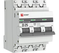 Автоматический выключатель EKF PROxima ВА 47-63M 3P, 25А, D, 6кА, c электро-магнитным расцепителем mcb4763m-6-3-25D-pro