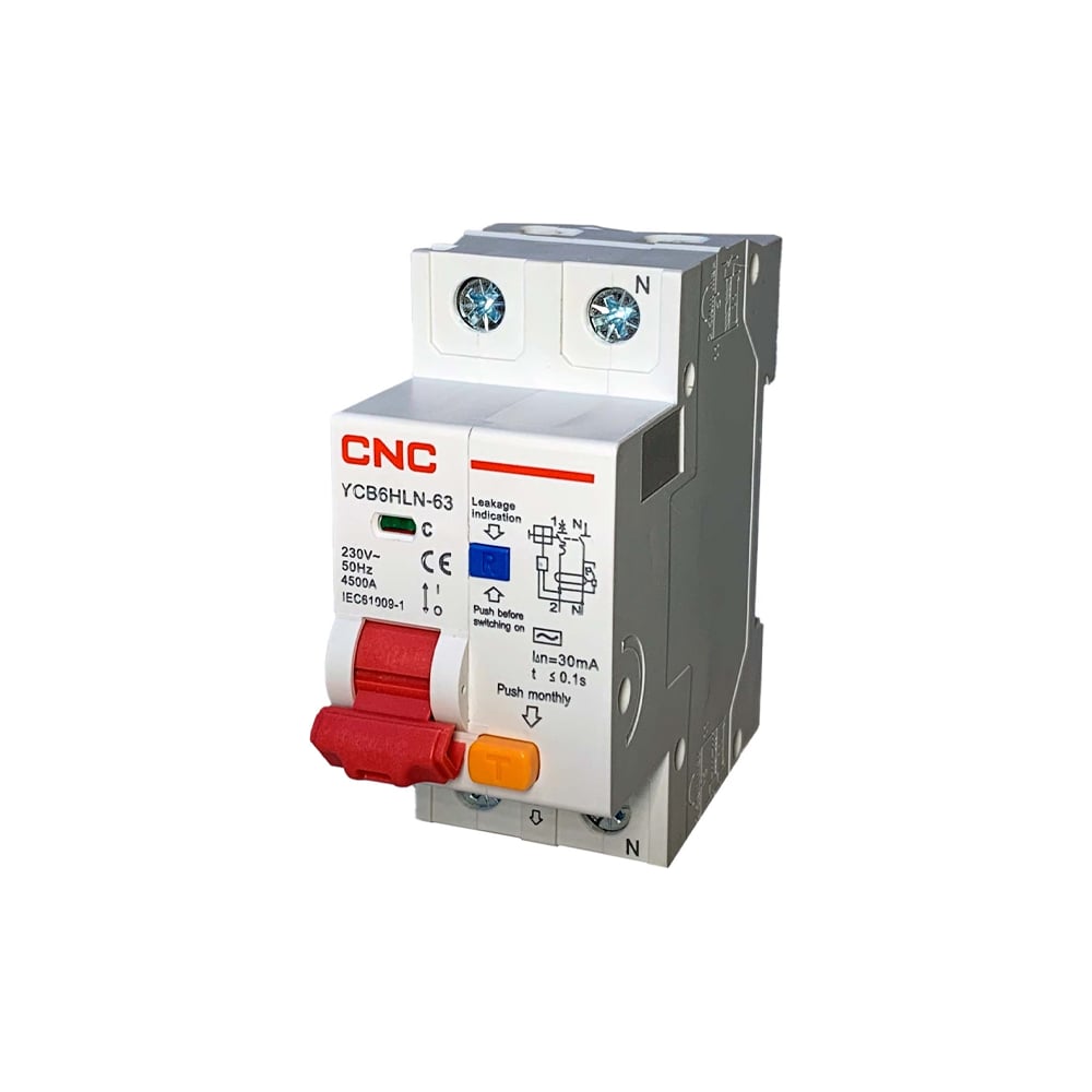 Дифференциальный автомат CNC Electric YCB6HLN-63 63А, 1P+N, 4,5кА, 30мА ...