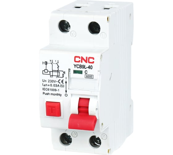 Дифференциальный автомат CNC Electric YCB9L-40 16А, 1P+N, 6кА, 30мА, C, AC A030799