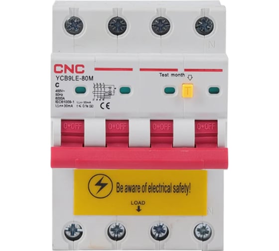 Дифференциальный автомат CNC Electric YCB9LE-80M 16А, 4P, 6кА, 30мА, B AC электронный A031235 1