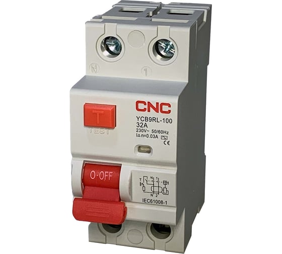 Устройство защитного отключения CNC Electric YCB9RL-100 32А 1P+N 10кА 30мА AC (электромеханическое) A030836