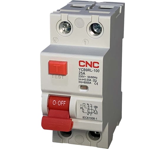 Устройство защитного отключения CNC Electric YCB9RL-100 25А 1P+N 6кА 30мА AC (электромеханическое) A030843