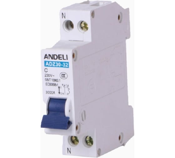 Автоматический выключатель ANDELI ADZ30-32 1P+N 6A 3kA тип C артикул ADL01-950 1