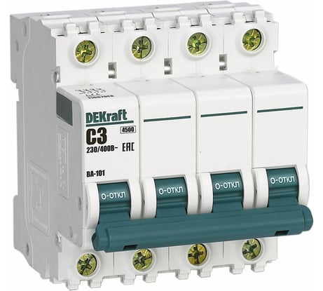 Автоматический выключатель (АВ) Dekraft ВА-101, 4 Р, 3 А, хар-ка C, 4.5 кА 11087DEK