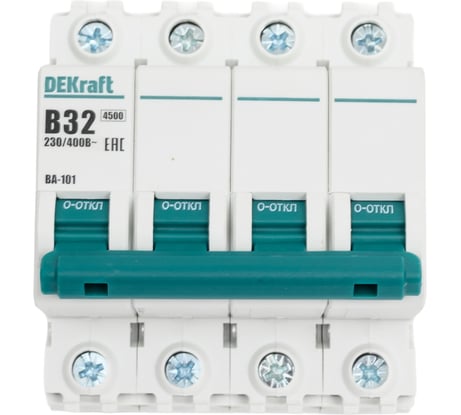Автоматический выключатель Dekraft ВА-101, 4 Р, 32 А, хар-ка B, 4.5 кА 11045DEK