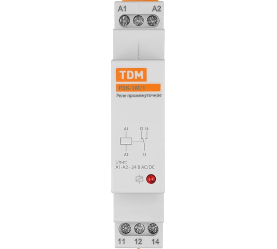 Реле промежуточное TDM ELECTRIC РЭК-1М/1 16А 24В АС/DC (DIN-рейка, 1р-контакт) TDM SQ0701-0081