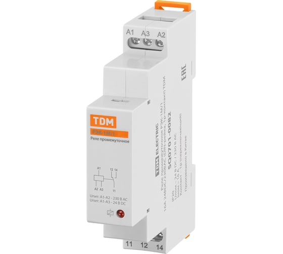 Реле промежуточное TDM ELECTRIC РЭК-1М/1 16А 24ВDС/230ВАС (DIN-рейка, 1р-контакт) TDM SQ0701-0082 1