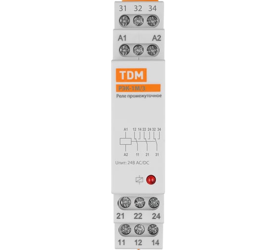 Реле промежуточное TDM ELECTRIC РЭК-1М/3 16А 24В АС/DC (DIN-рейка, 3р-контакт) TDM SQ0701-0087