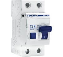 Выключатель автоматический дифференциального тока TOKOV ELECTRIC 2П, 1P+N, 25А, 100мА, тип AC, 6кА, характеристика C TKE-PZ60-RCBO-2-25-100-AC