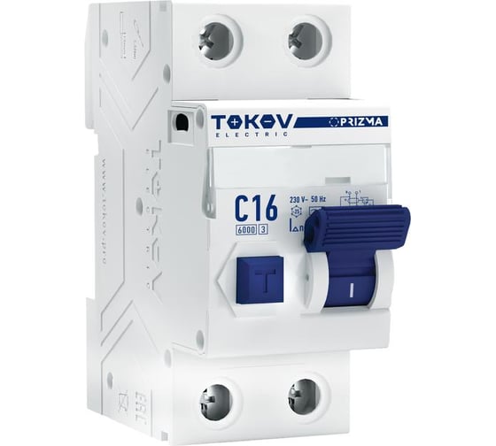 Выключатель автоматический дифференциального тока TOKOV ELECTRIC 2П, 1P+N, 16А, 10мА, тип AC, 6кА, характеристика C TKE-PZ60-RCBO-2-16-10-AC 1