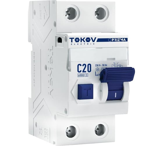 Выключатель автоматический дифференциального тока TOKOV ELECTRIC 2П, 1P+N, 20А, 30мА, тип AC, 6кА, характеристика C TKE-PZ60-RCBO-2-20-30-AC
