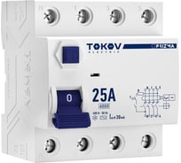 Выключатель дифференциального тока (УЗО) TOKOV ELECTRIC 4П (3P+N) 25А 30мА тип AC 6кА TKE-PZ60-RCDM-4-25-30-AC